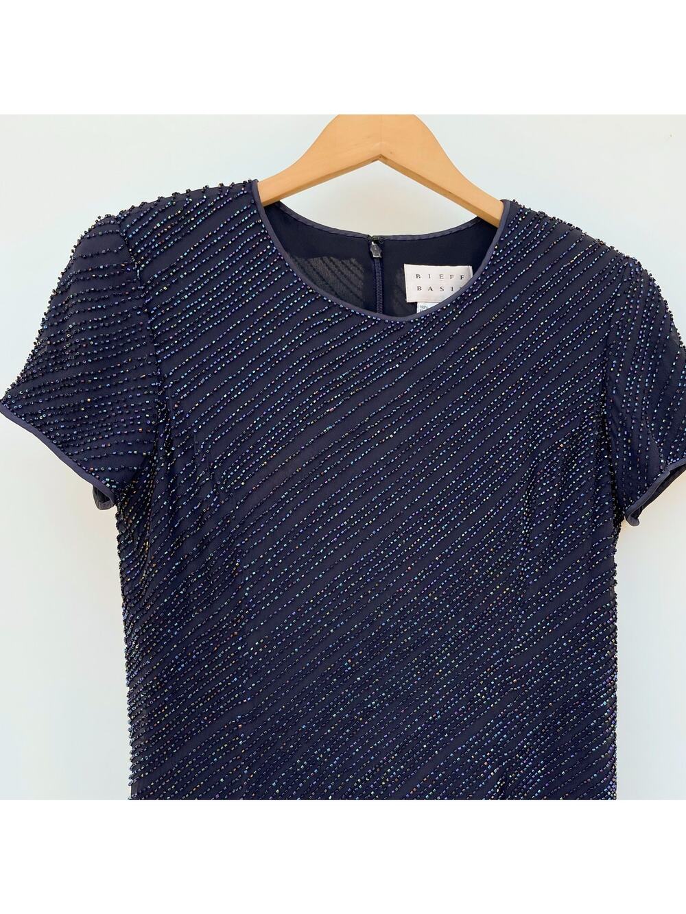 Vintage 80s 90s Beaded Silk Dress Sz 12P Evening Formal Cocktail Wedding MOTB‎